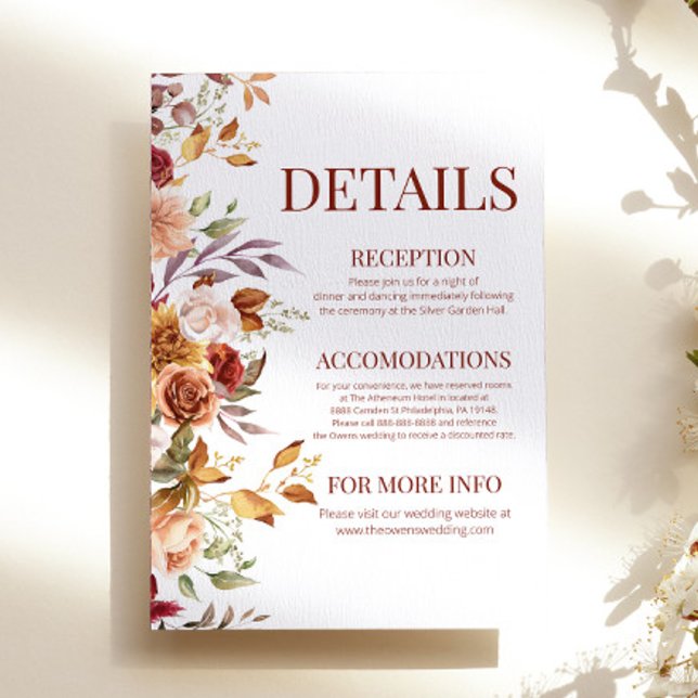 Fall Autumn Burgundy Orange Floral Flower Details  Enclosure Card (Creator Uploaded)