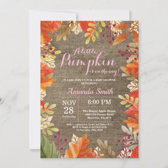 Fall Autumn Burlap Girl Baby Shower Invitation (Front)