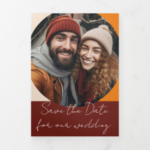 Fall Autumn Burnt Orange Rust Save the Day  Tri-Fold Invitation
