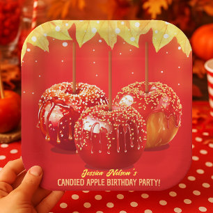 Fall Autumn Candied Apple Party Paper Plate
