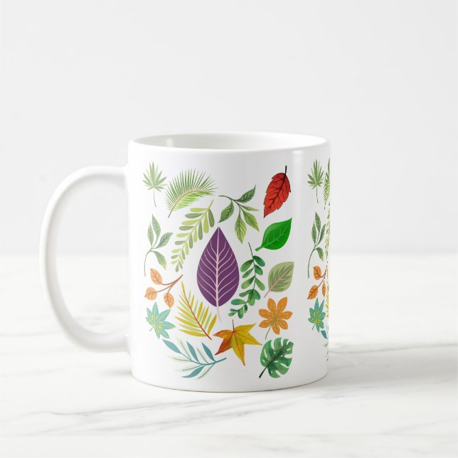 Fall Autumn Ceramic Mug | Rustic Leaves Coffee Mug (Left)
