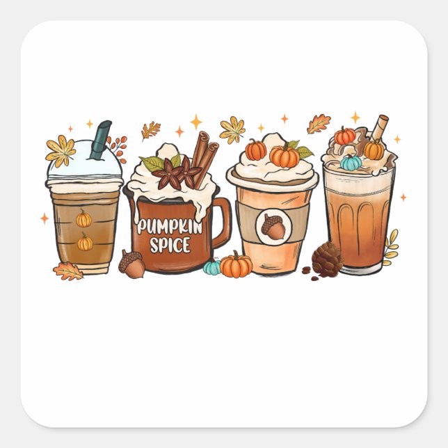 Fall Autumn Coffee Pumpkin Spice Square Sticker (Front)
