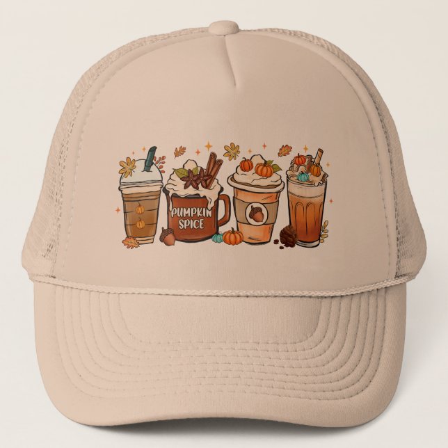 Fall Autumn Coffee Pumpkin Spice Trucker Hat (Front)