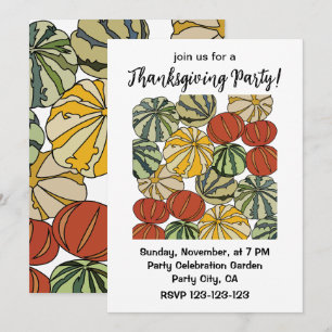 Fall Autumn Colourful Pumpkin Thanksgiving Party Invitation