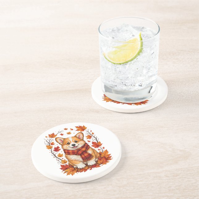 Fall Autumn Corgi Dog Cosy Coaster (Side)