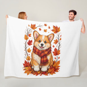 Fall Autumn Corgi Dog Cosy Fleece Blanket