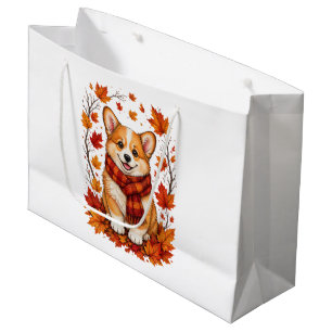 Fall Autumn Corgi Dog Cosy Large Gift Bag