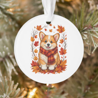 Fall Autumn Corgi Dog Cosy Ornament