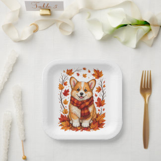 Fall Autumn Corgi Dog Cosy Paper Plate