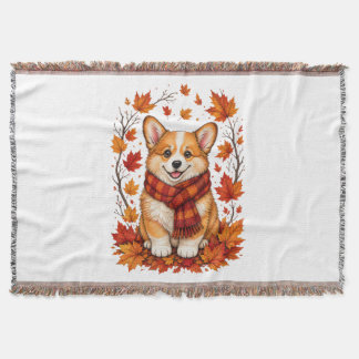 Fall Autumn Corgi Dog Cosy Throw Blanket