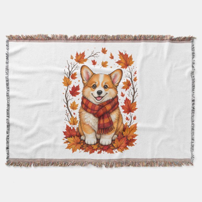 Fall Autumn Corgi Dog Cosy Throw Blanket (Front)