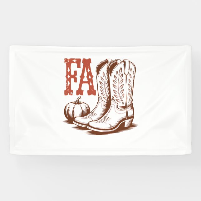 Fall Autumn Cowgirl Pumpkin Banner (Horizontal)