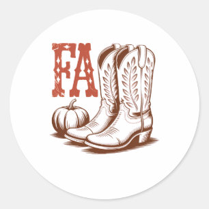 Fall Autumn Cowgirl Pumpkin Classic Round Sticker