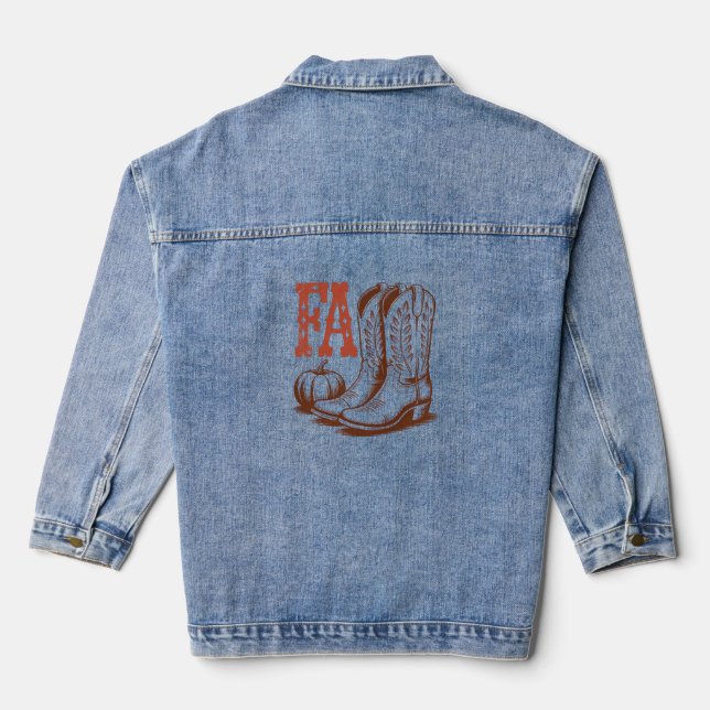 Fall Autumn Cowgirl Pumpkin Denim Jacket (Back)