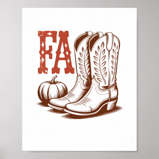 Fall Autumn Cowgirl Pumpkin Poster (Front)
