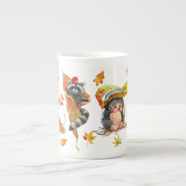 Fall Autumn Cute Animals Clipart Bone China Mug (Front)
