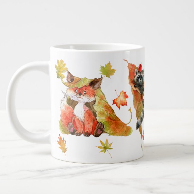 Fall Autumn Cute Animals Clipart Large Coffee Mug (Left)