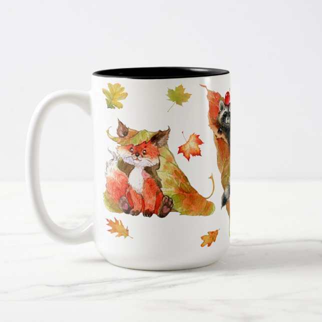 Fall Autumn Cute Animals Clipart Two-Tone Coffee Mug (Left)