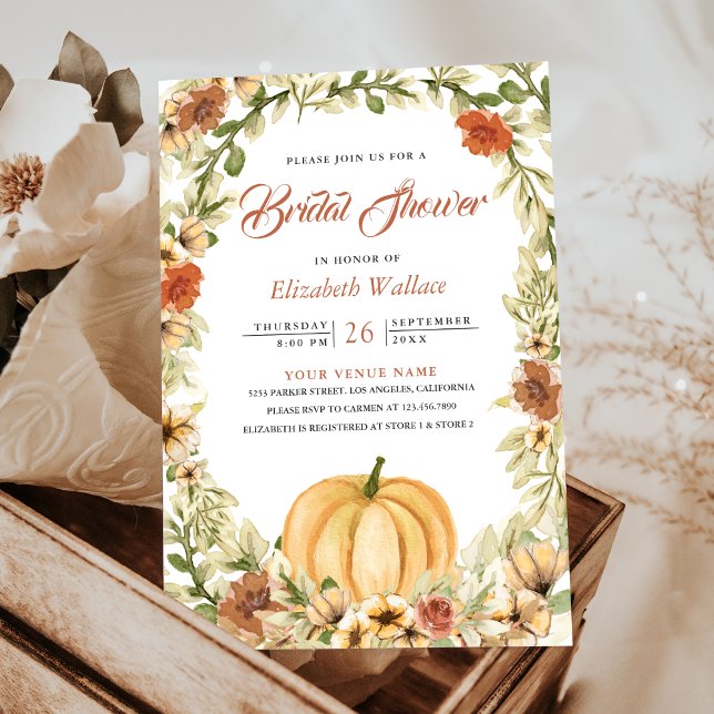 Fall Autumn Earthy Floral Pumpkin Bridal Shower Invitation (Creator Uploaded)