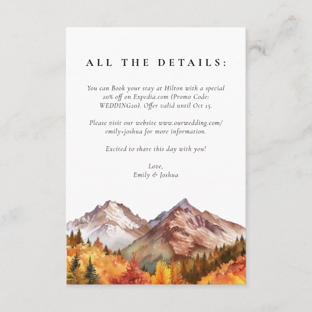 Fall Autumn Elegant Wedding Enclosure Card (Front)