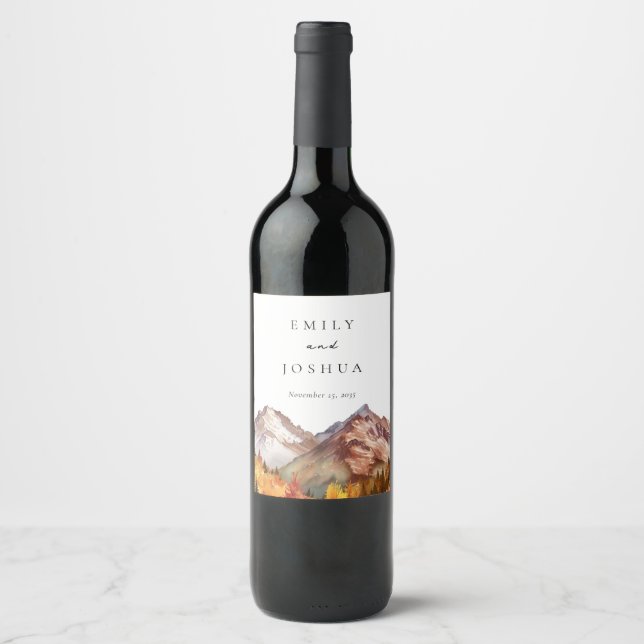 Fall Autumn Elegant Wedding Wine Label (Front)