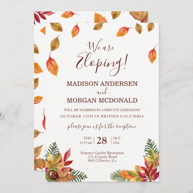 Fall Autumn Elopement reception invitation (Front/Back)