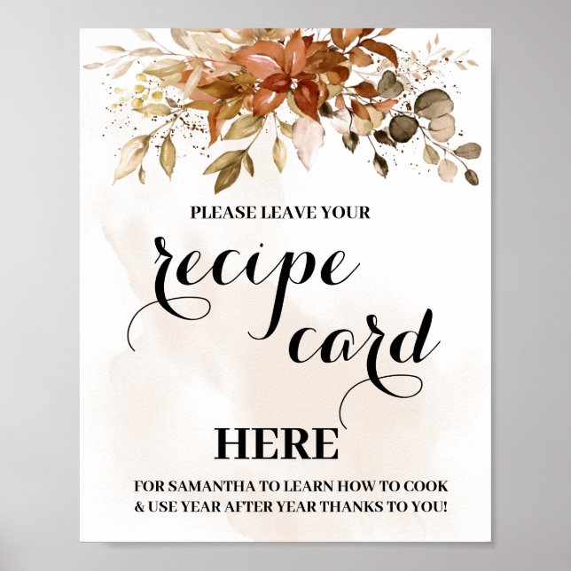 Fall Autumn Eucalyptus Recipe Card Sign (Front)