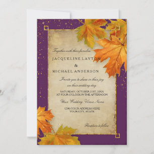 Fall Autumn Falling Leaf Leaves Elegant Wedding Invitation