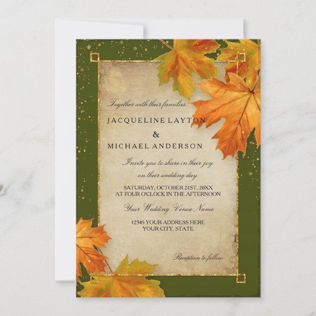 Fall Autumn Falling Leaf Leaves Elegant Wedding Invitation (Front)