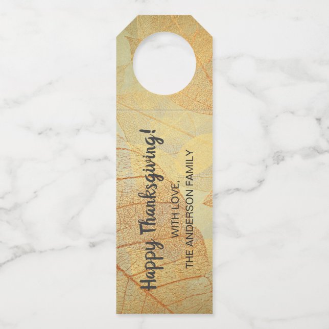 Fall - Autumn Family Monogram Leaves Bottle Tag (Front)