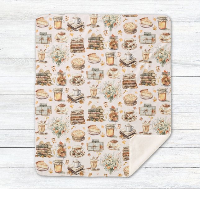 Fall Autumn Favourite Essential Aesthetic Pattern Sherpa Blanket (Close up)