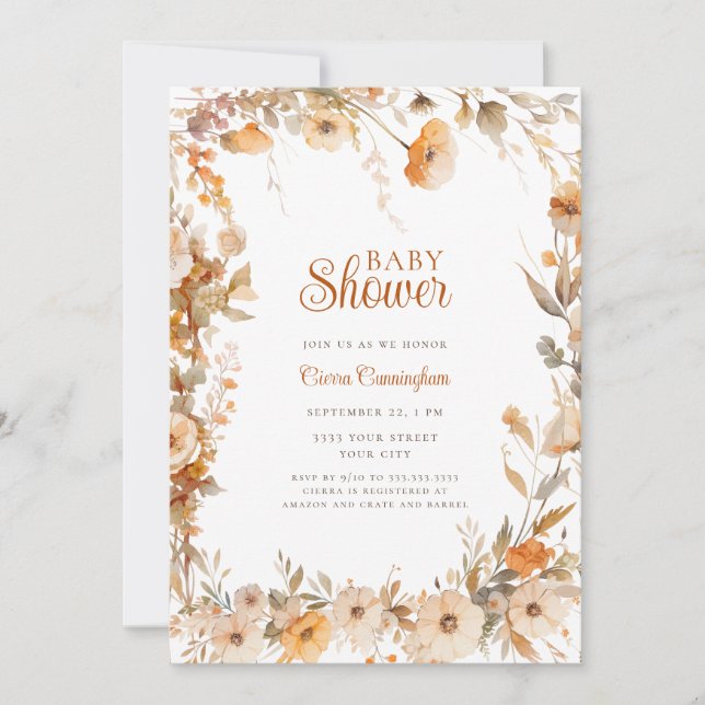 Fall Autumn Floral Baby Shower Invitation (Front)