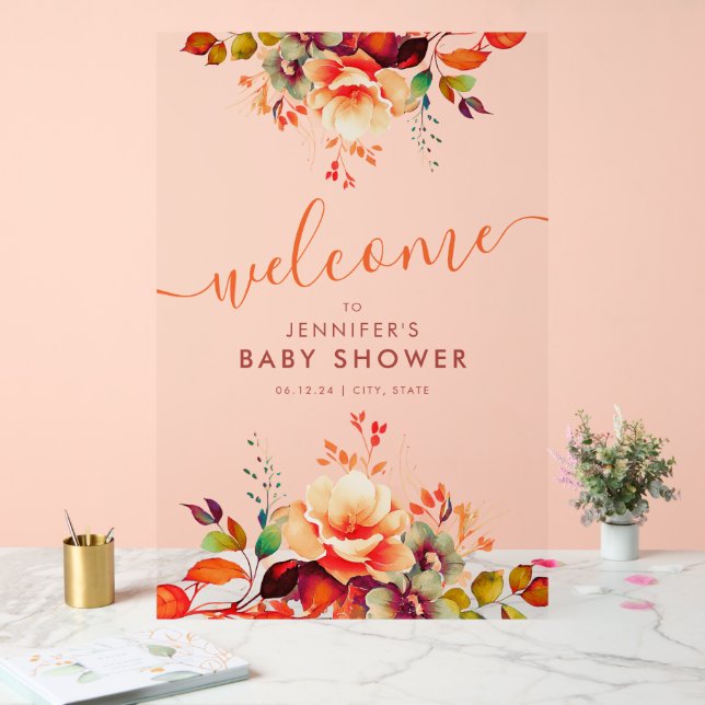 Fall Autumn FLORAL Baby Shower Welcome  Acrylic Sign (Wedding)