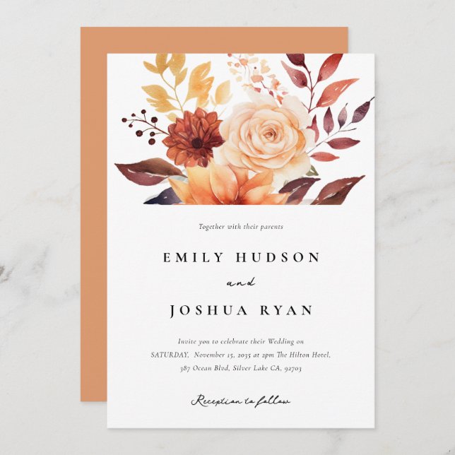 Fall Autumn Floral Boho Wedding Invitation (Front/Back)