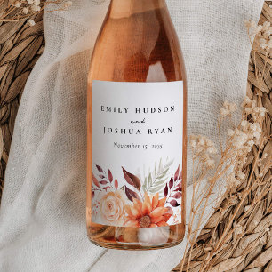 Fall Autumn Floral Boho Wedding Wine Label