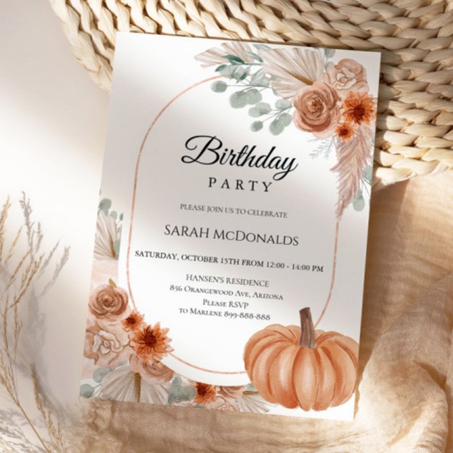 Fall Autumn Floral Boho Woman Birthday Invitation (Creator Uploaded)