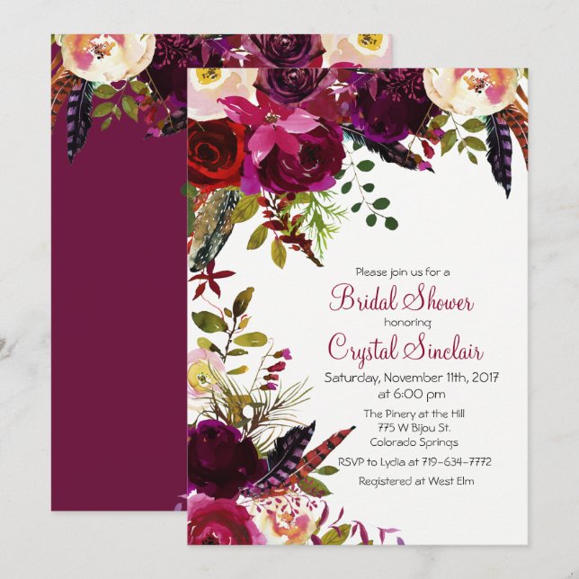Fall Autumn Floral Bridal Shower Invitation (Front/Back)