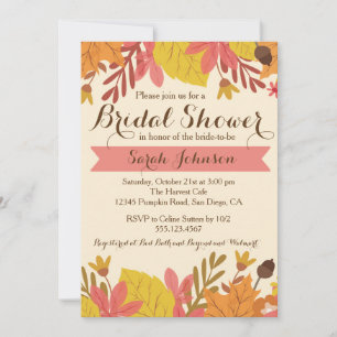 Fall Autumn Floral Bridal Shower Invitation Pink