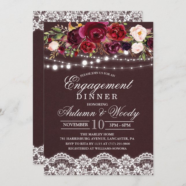 Fall Autumn Floral Engagement Dinner Invitation (Front/Back)