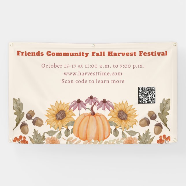 Fall Autumn Floral Harvest QR Code Festival Banner (Horizontal)