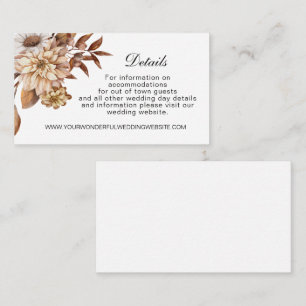 Fall Autumn Floral Leaves Elegant Wedding Details Enclosure Card