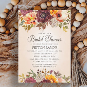 Fall Autumn Floral Orange Rust Bridal Shower Invitation