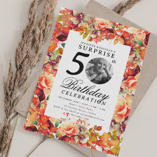 Fall Autumn Floral Photo SURPRISE 50th Birthday  Invitation