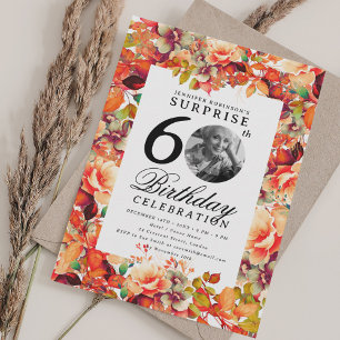 Fall Autumn Floral Photo SURPRISE 60th Birthday  Invitation