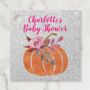 Fall Autumn Floral Pumpkin Baby Shower Pink Silver Favour Tags