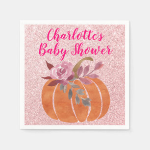 Fall Autumn Floral Pumpkin Baby Shower Rose Gold Napkin