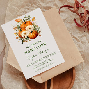 Fall Autumn Floral Pumpkin Watercolor Baby Shower  Invitation