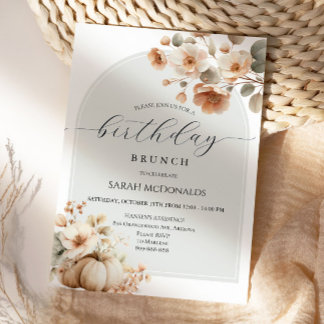 Fall Autumn Floral Pumpkin Woman Birthday Brunch Invitation