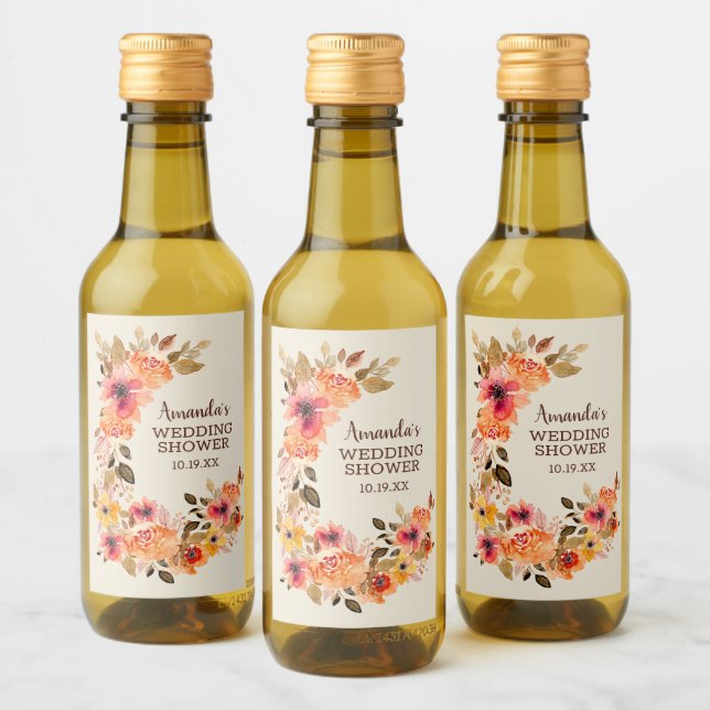 Fall Autumn Floral Swag Mini Wine Label (Bottles)