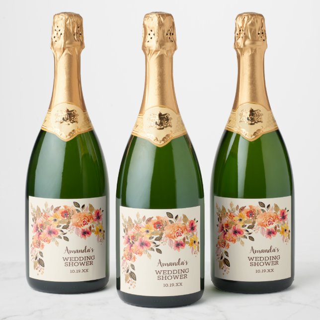 Fall Autumn Floral Swag Sparkling Wine Label (Bottles)